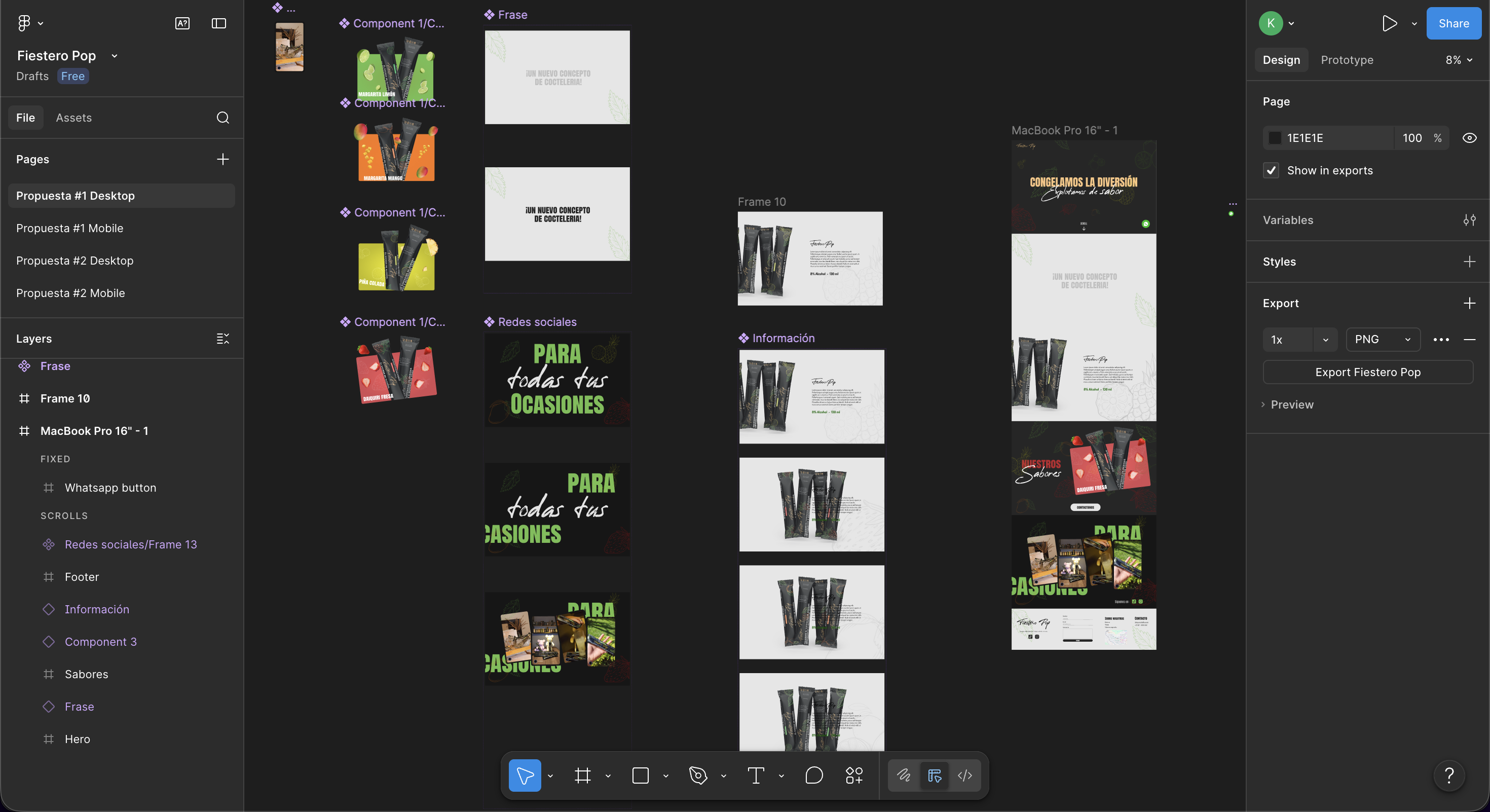 Fiestero Pop Figma design workspace
