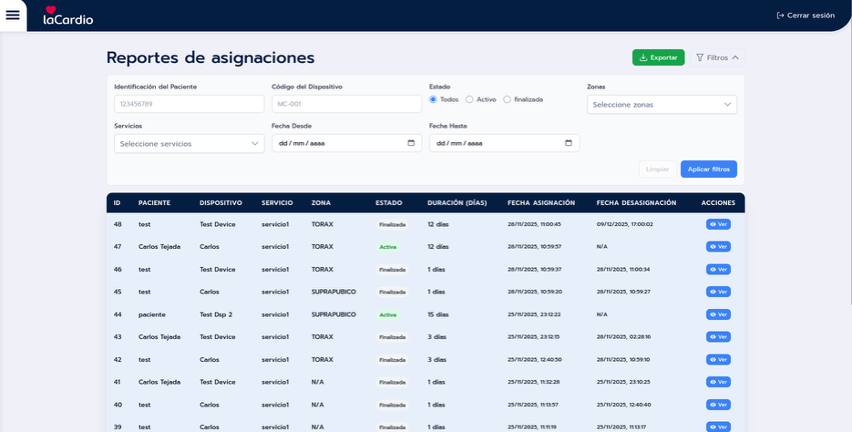 La Cardio report page
