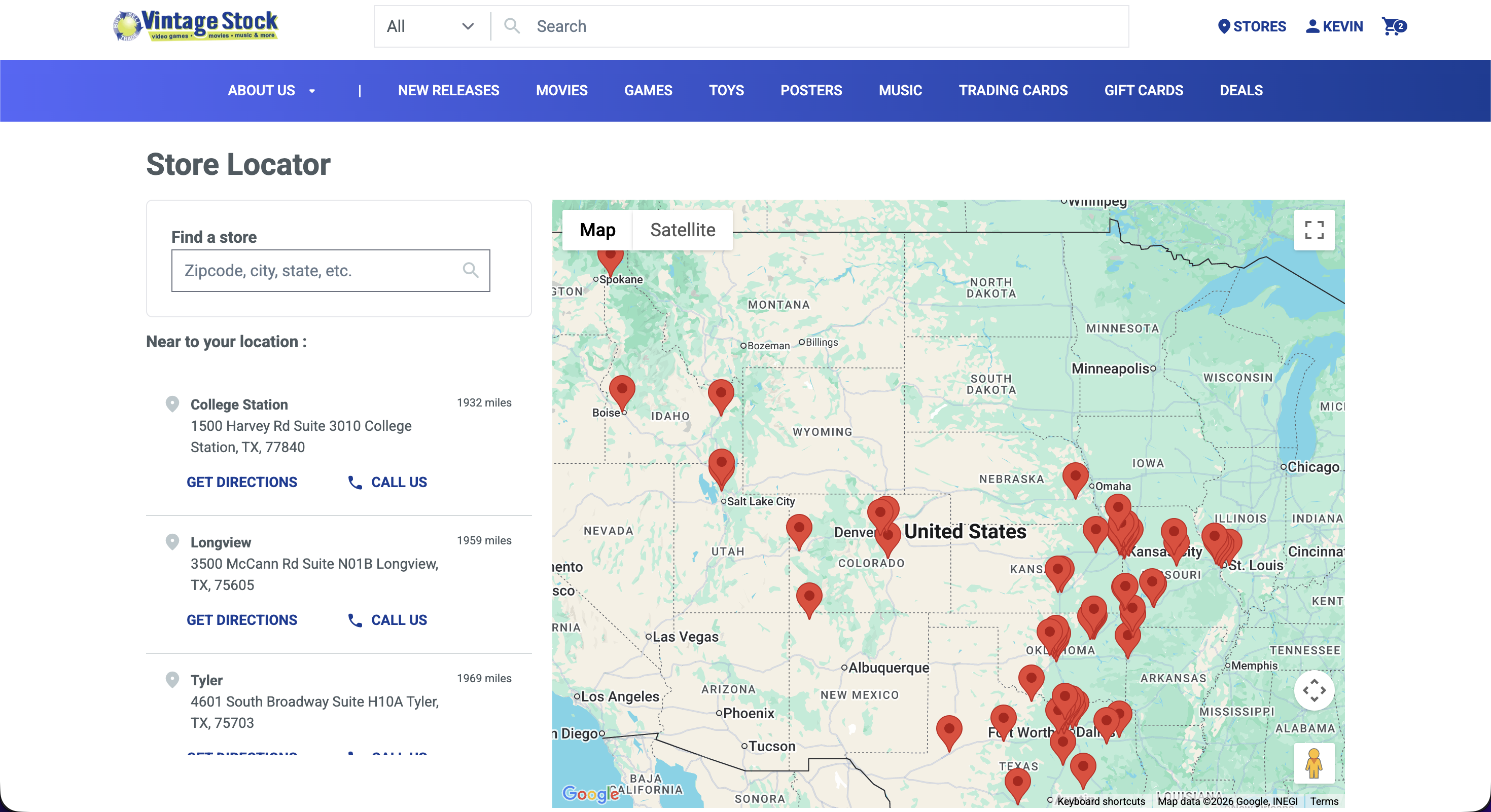 Vintage Stock locations list page